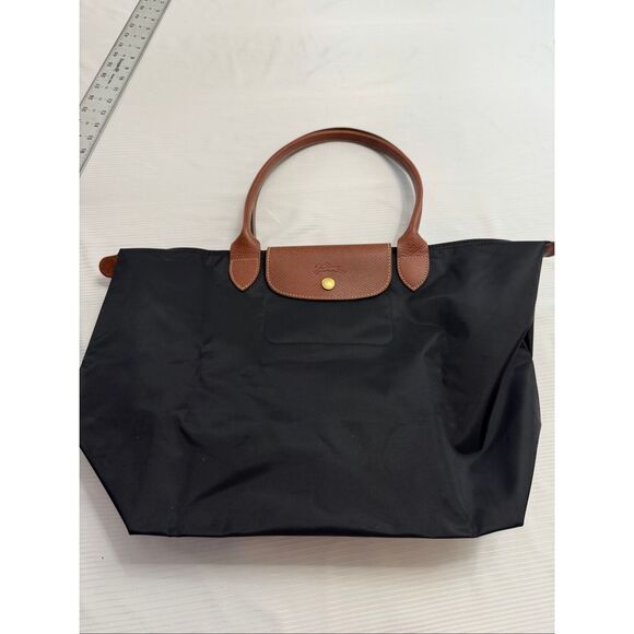 LONGCHAMP Le Pliage Large Foldable Nylon Shoulder Tote Black/Brown - Picture 1 of 15